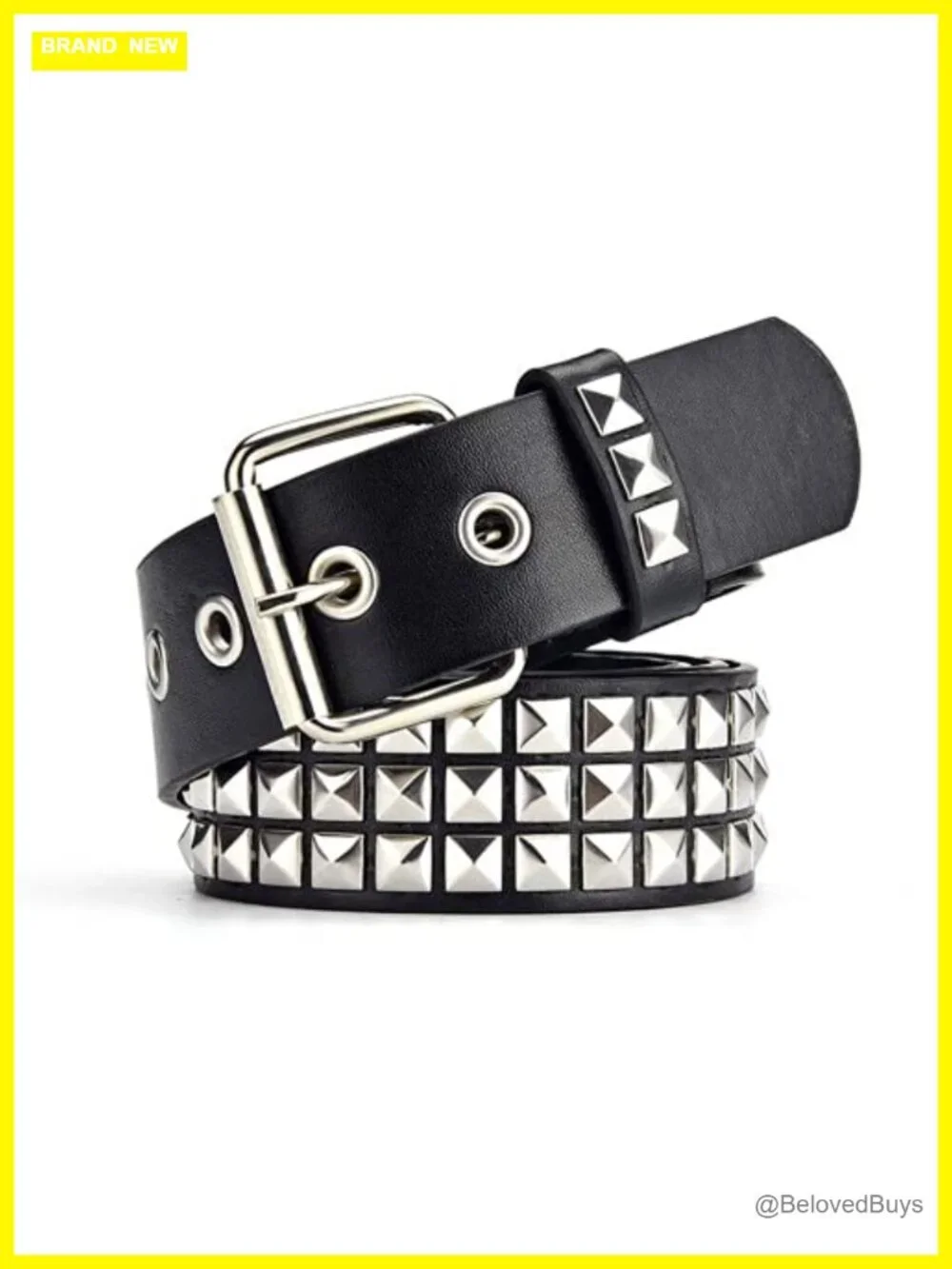 Punk Studded Belt Adjustable Faux Leather Rivet Grommet Belt for Men Women